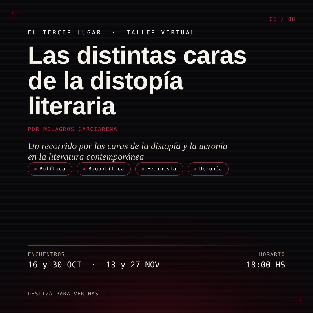 Flyer del taller Las distintas caras de la distopía literaria